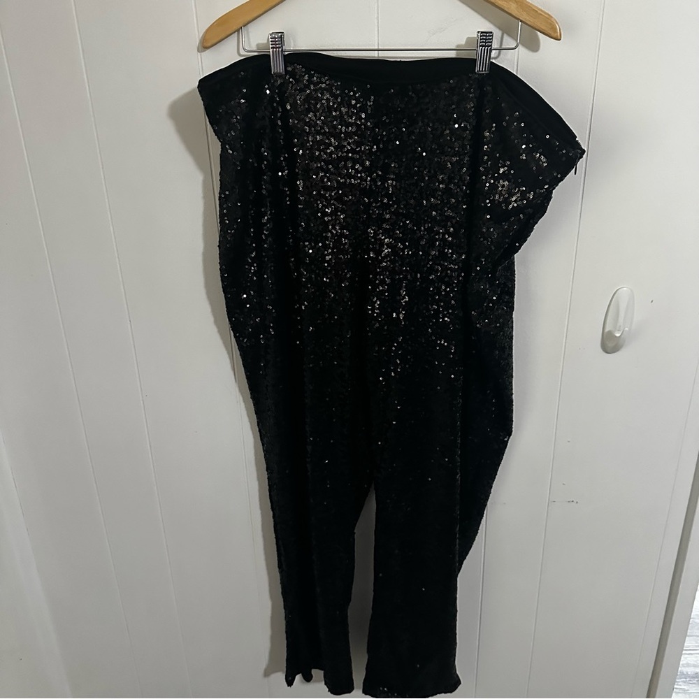 WD.NY Black Wide Leg Pants with Sequined Fabric